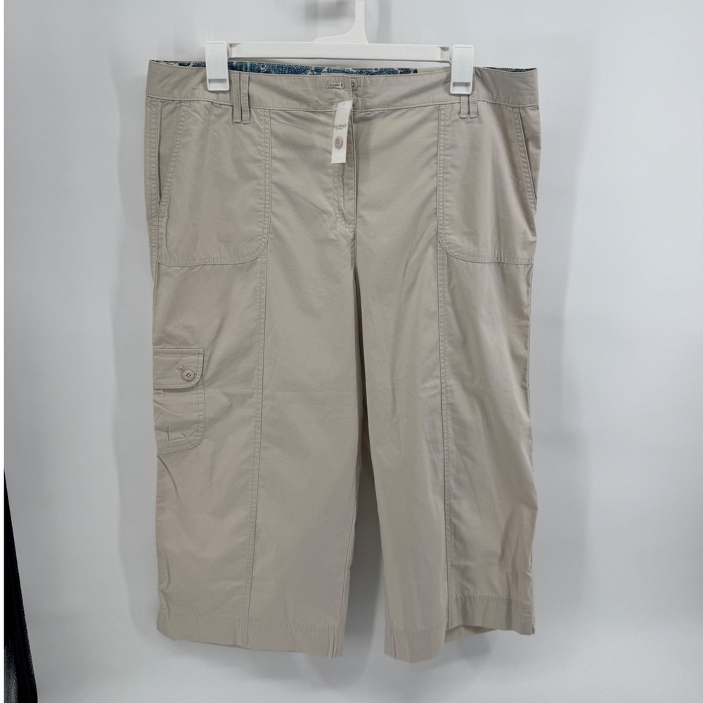 Van Heusen Women Tan Khaki Washed Poplin Cargo Capri Pants Size 18 NEW